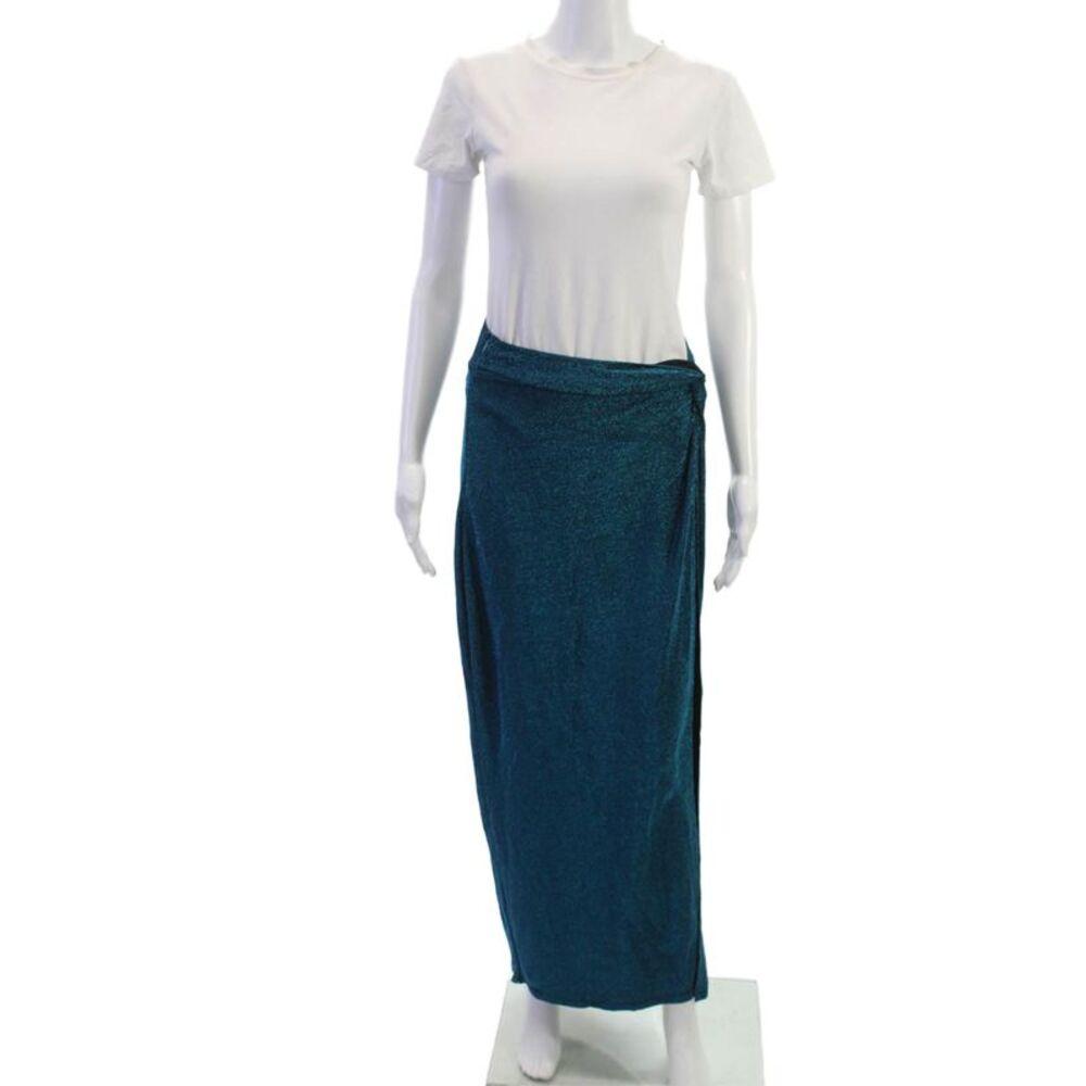 Sonya Womens Wrap Skirt Long Blue Nylon Blend Zip Size 2